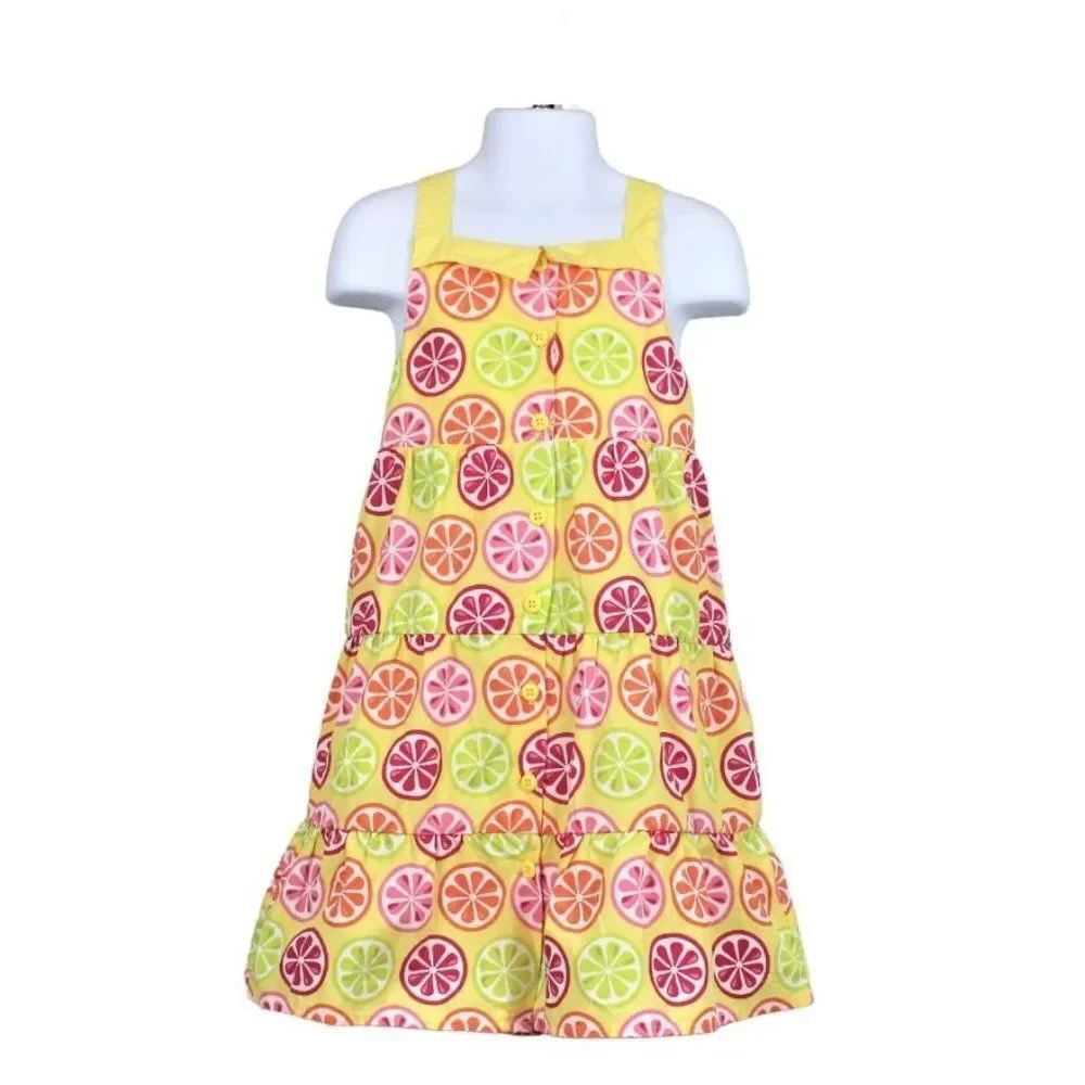 Sweet Summer Slices Girls Sundress-Backless Halter Fruit Theme Bright Colors